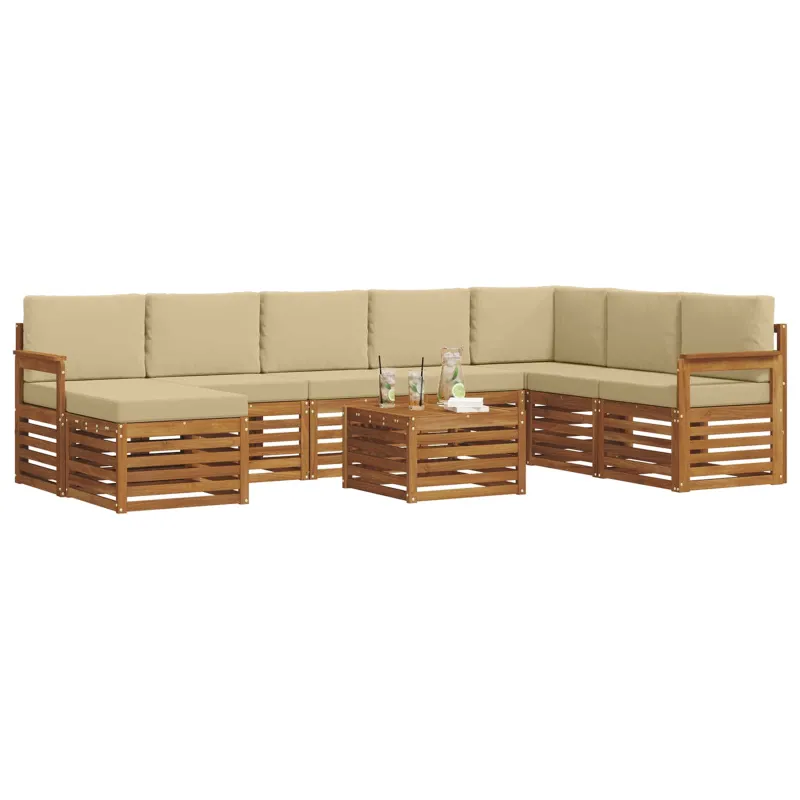Lauko sofos komplektas su pagalve 9 pcs Natūralus ir bežinis