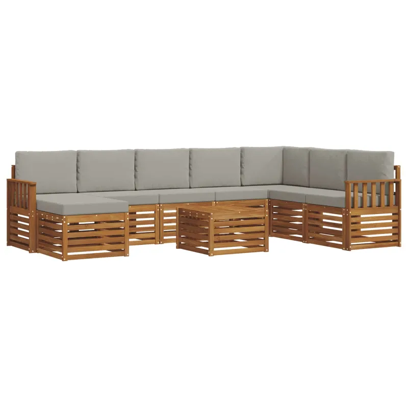 Lauko sofos komplektas 9 pcs Natūrali ir šviesiai pilka