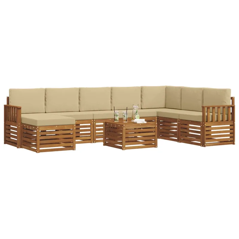 Lauko sofos komplektas su pagalve 9 pcs Natūralus ir bežinis
