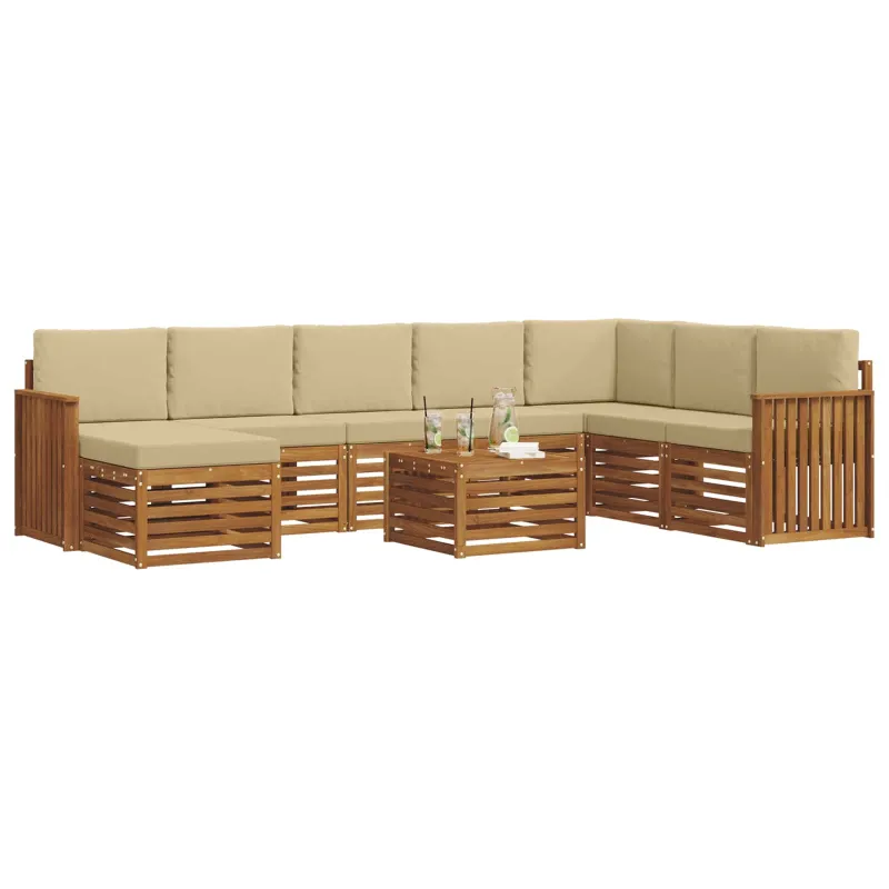 Lauko sofos komplektas su pagalve 9 pcs Natūralus ir bežinis