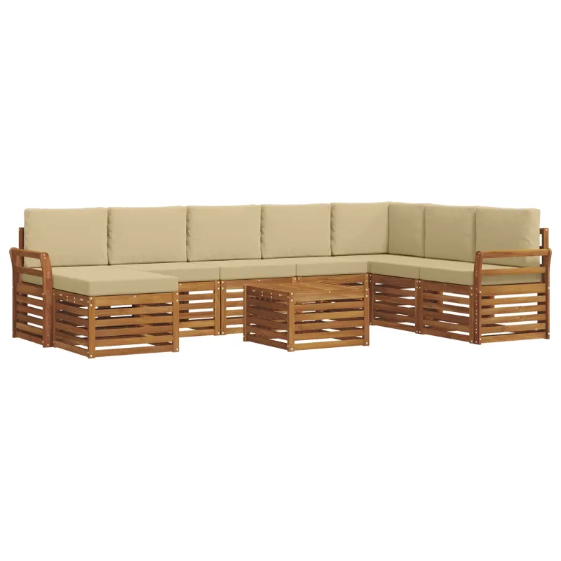 Lauko sofos komplektas su pagalve 9 pcs Natūralus ir bežinis
