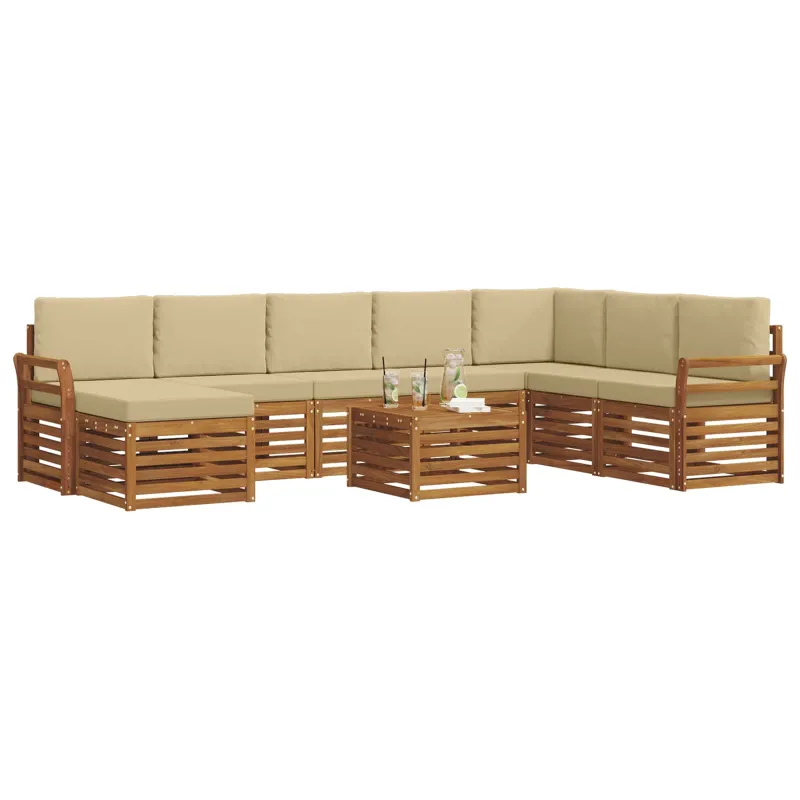 Lauko sofos komplektas su pagalve 9 pcs Natūralus ir bežinis