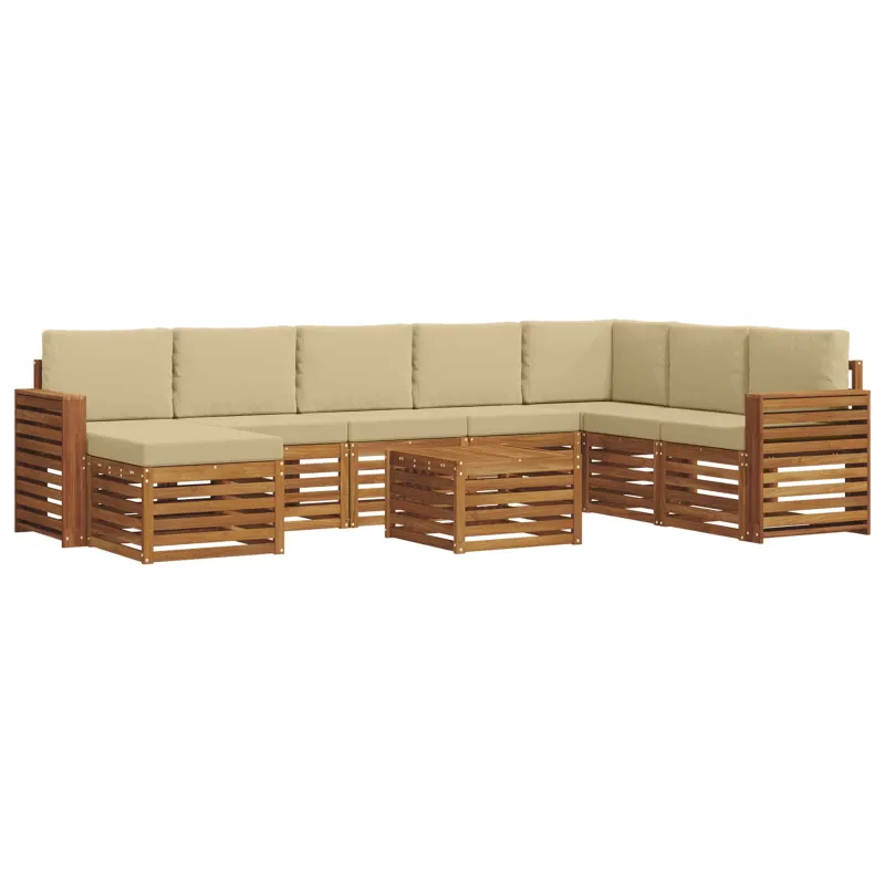 Lauko sofos komplektas su pagalve 9 pcs Natūralus ir bežinis