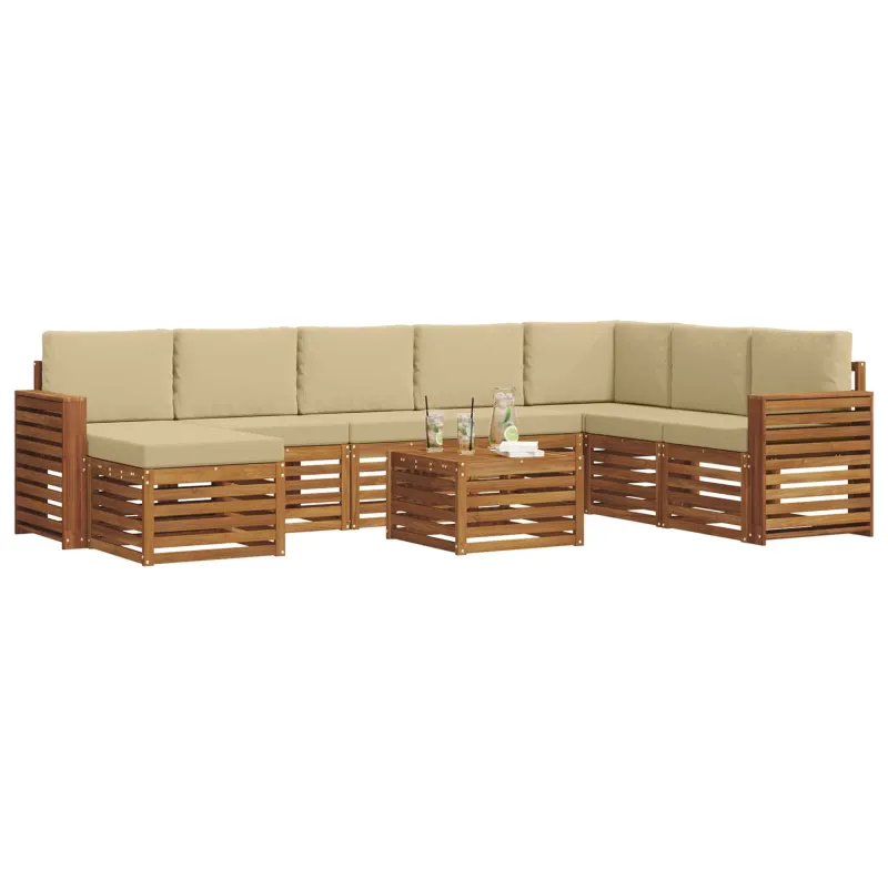 Lauko sofos komplektas su pagalve 9 pcs Natūralus ir bežinis