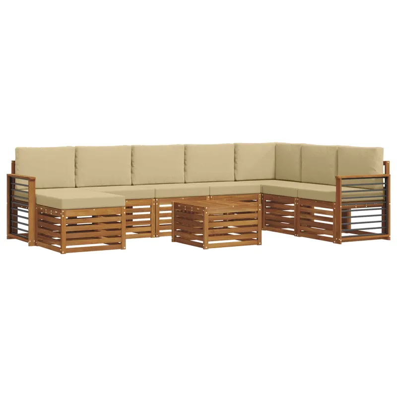 Lauko sofos komplektas su pagalve 9 pcs Natūralus ir bežinis