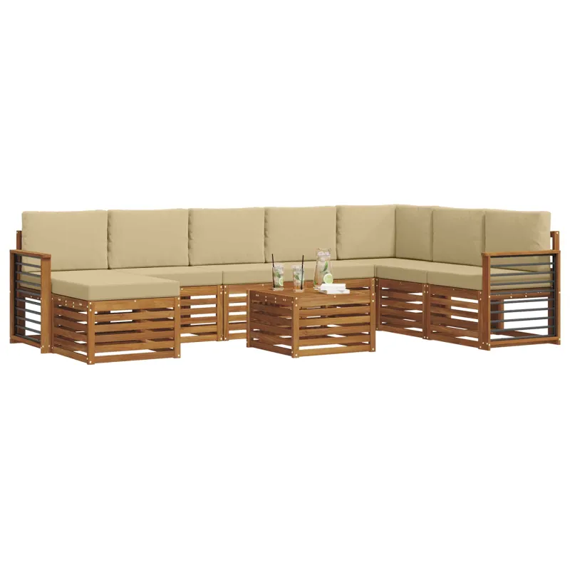 Lauko sofos komplektas su pagalve 9 pcs Natūralus ir bežinis