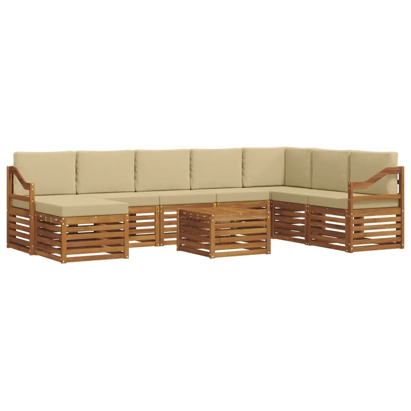 Lauko sofos komplektas su pagalve 9 pcs Natūralus ir bežinis