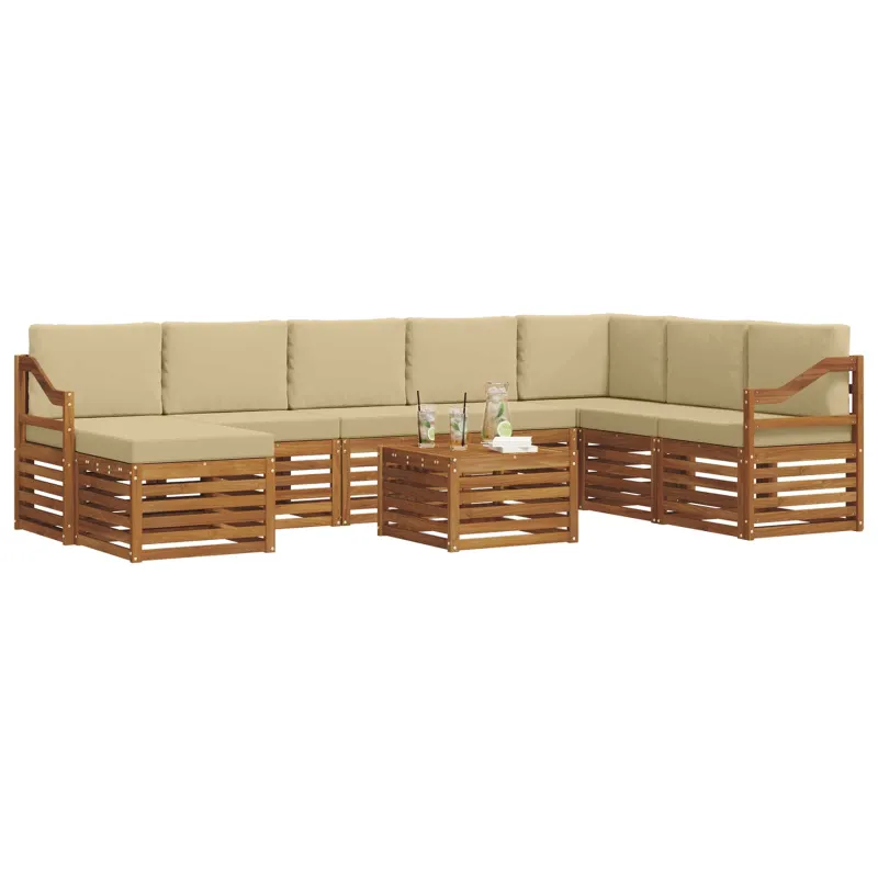 Lauko sofos komplektas su pagalve 9 pcs Natūralus ir bežinis