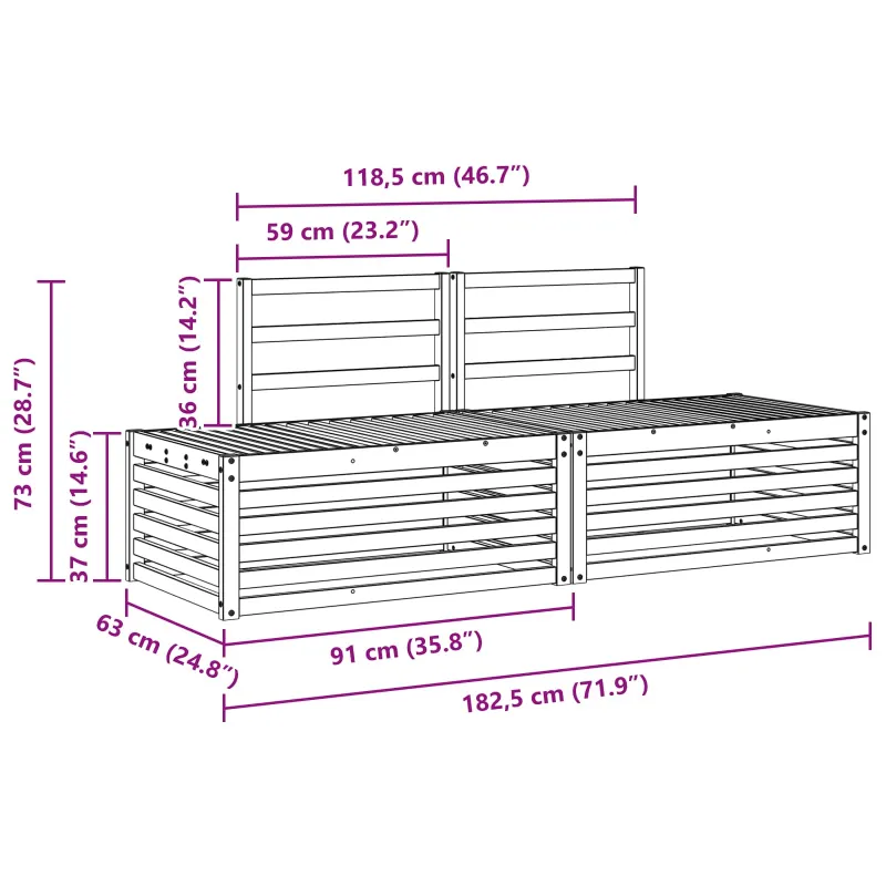 Lauko sofos komplektas 2 Vienetas Natūrali 182,5 x 63 x 73 cm