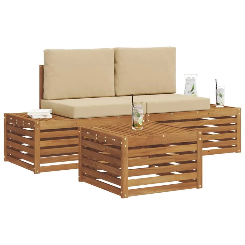 Lauko sofos komplektas Natūralus ir bežinis 59 x 59 x 37 cm