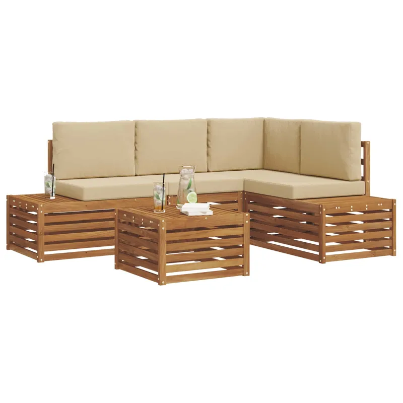 Lauko sofos komplektas Natūralus ir bežinis 59 x 59 x 37 cm