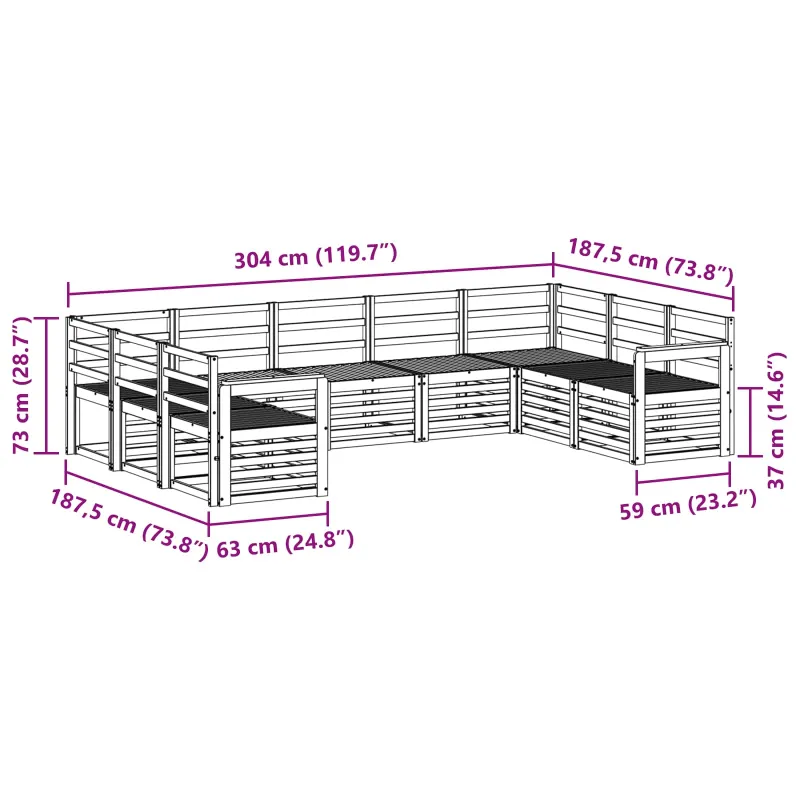 Sekcijos sofų komplektas 9 pcs Natūrali