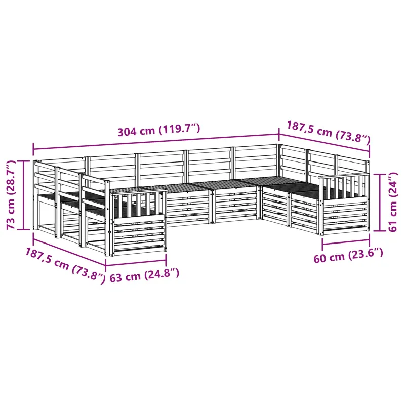 Sekcijos sofų komplektas 9 pcs Natūrali