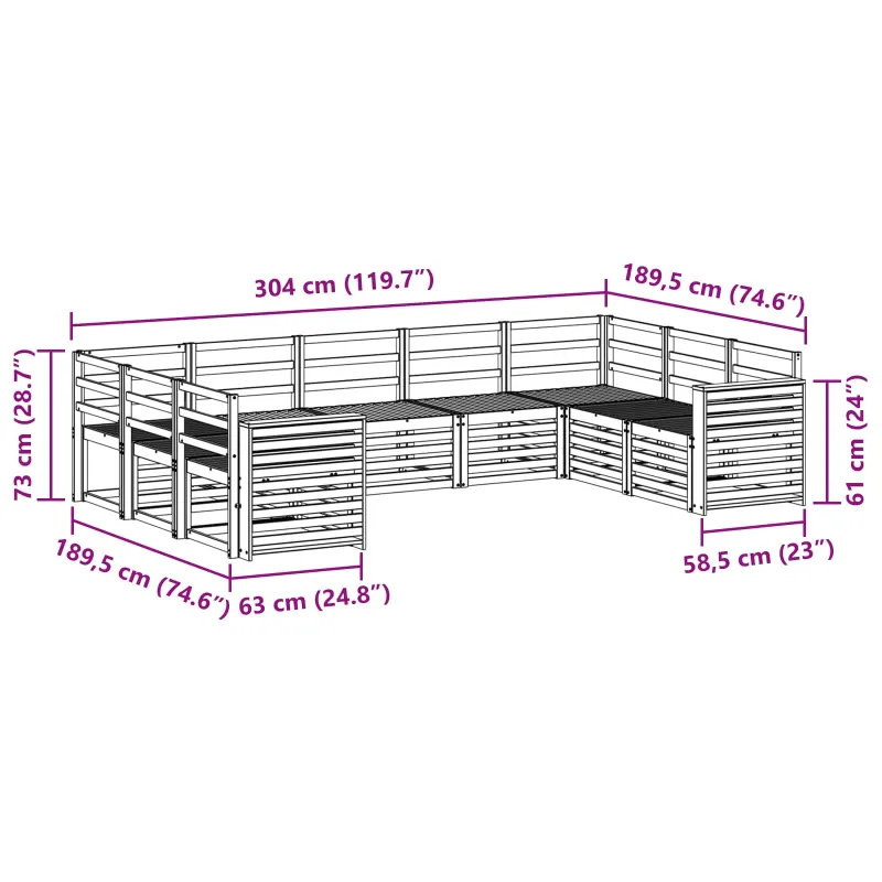 Sekcijos sofų komplektas 9 pcs Natūrali
