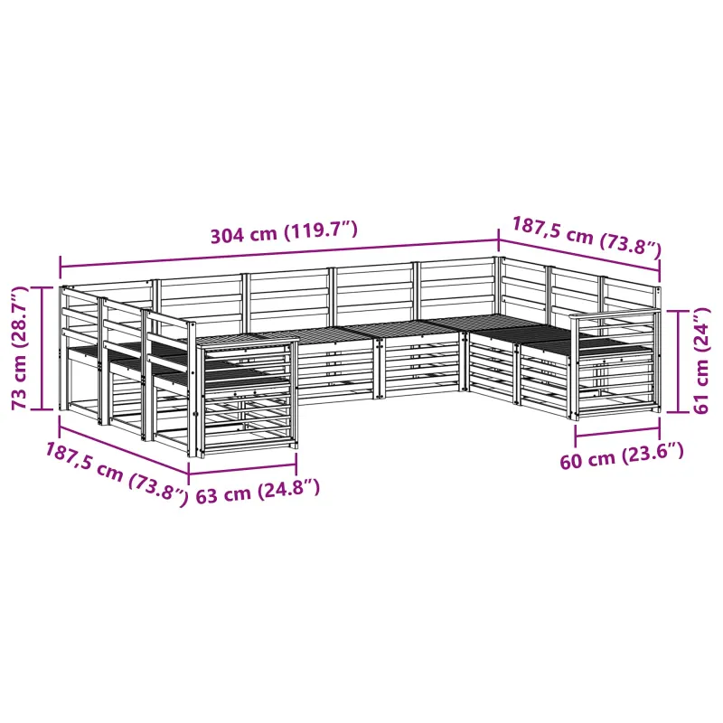 Sekcijos sofų komplektas 9 pcs Natūrali