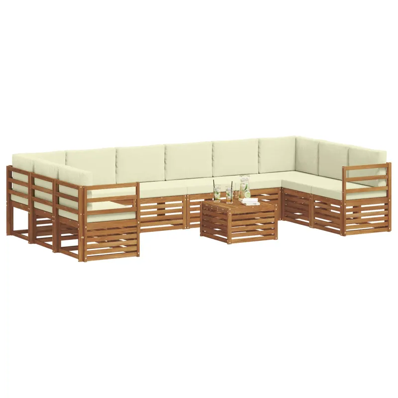 Lauko sofos komplektas 11 pcs Natūralus ir grietinėlė