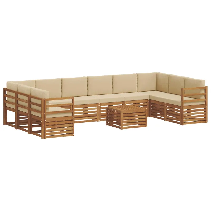 Lauko sofos komplektas su pagalve 11 pcs Natūralus ir bežinis
