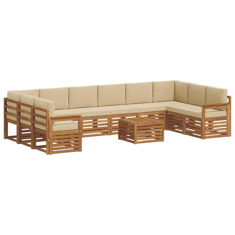 Lauko sofos komplektas su pagalve 11 pcs Natūralus ir bežinis