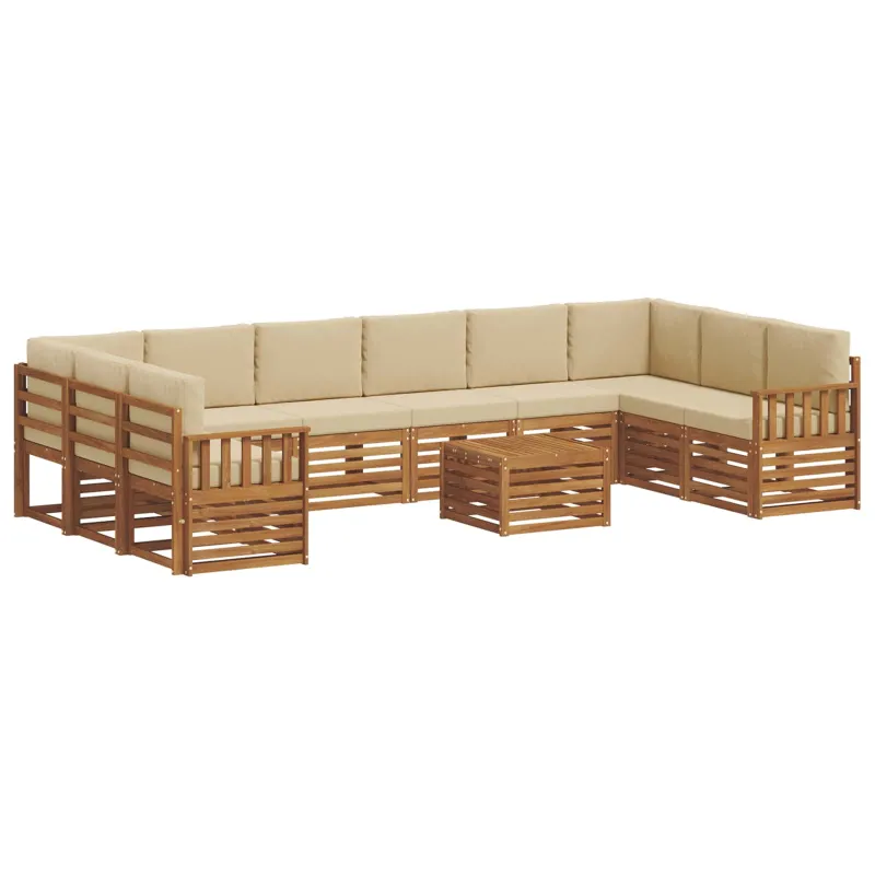 Lauko sofos komplektas su pagalve 11 pcs Natūralus ir bežinis