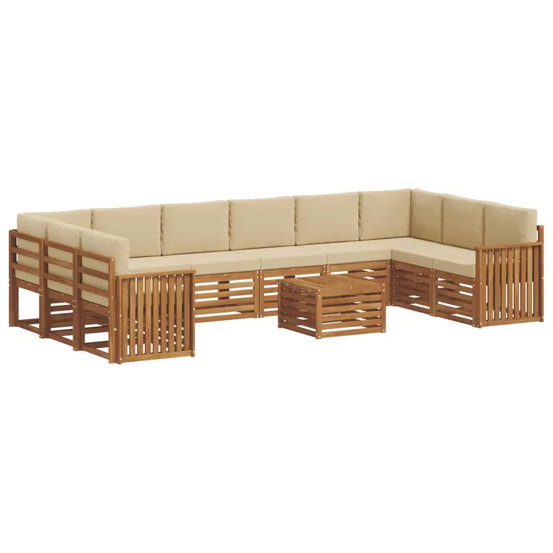 Lauko sofos komplektas su pagalve 11 pcs Natūralus ir bežinis