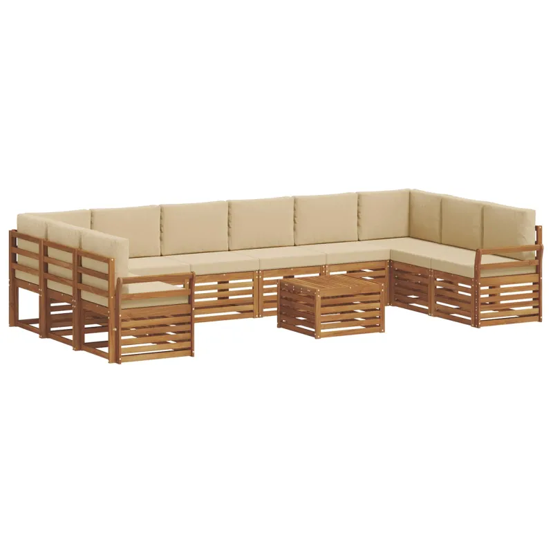 Lauko sofos komplektas su pagalve 11 pcs Natūralus ir bežinis