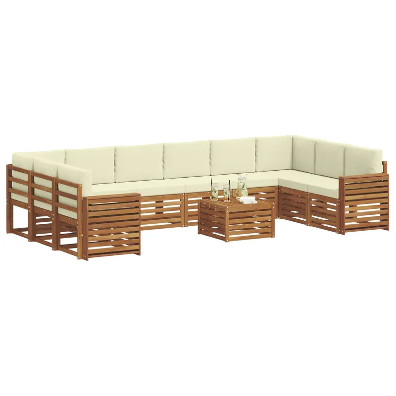 Lauko sofos komplektas 11 pcs Natūralus ir grietinėlė