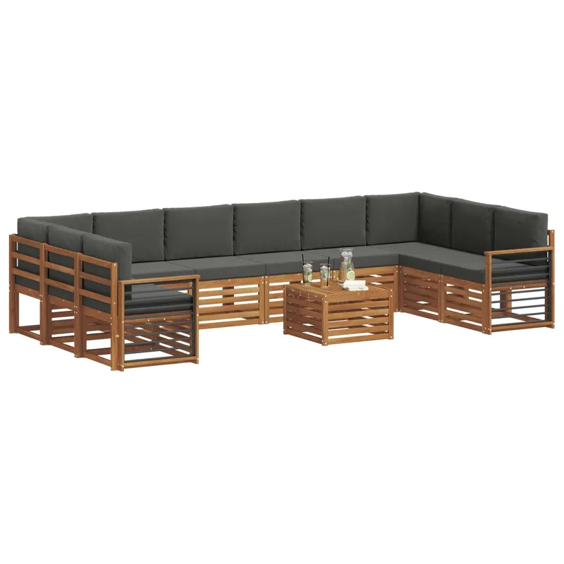 Lauko sofos komplektas 11 pcs Natūralus ir antracitas
