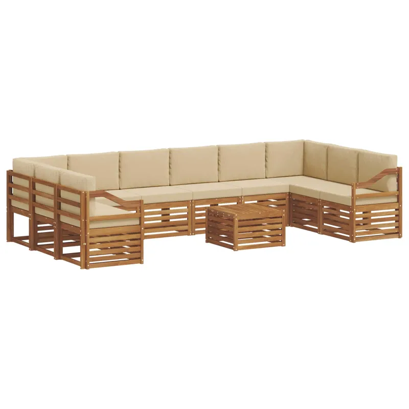 Lauko sofos komplektas su pagalve 11 pcs Natūralus ir bežinis