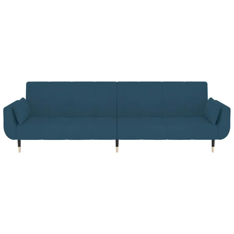 Dvivietė sofa-lova su dvejomis pagalvėmis, mėlyna, aksomas