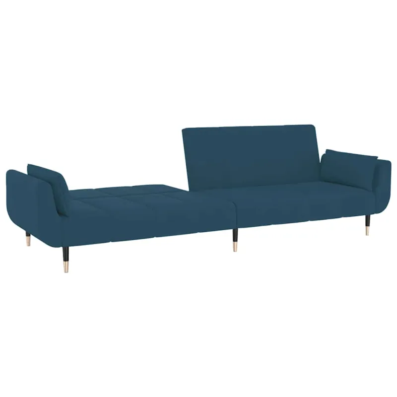 Dvivietė sofa-lova su dvejomis pagalvėmis, mėlyna, aksomas