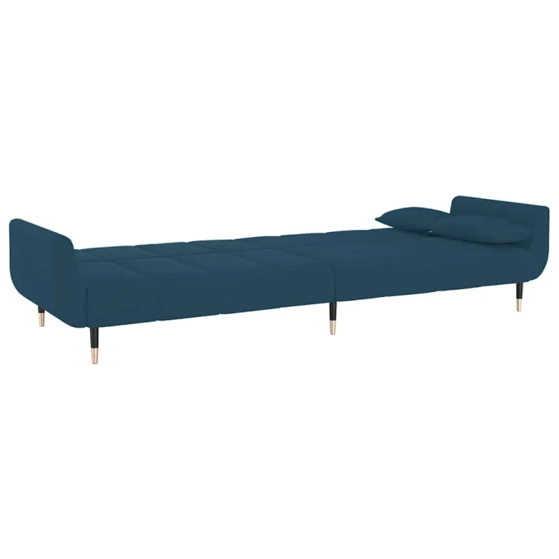 Dvivietė sofa-lova su dvejomis pagalvėmis, mėlyna, aksomas