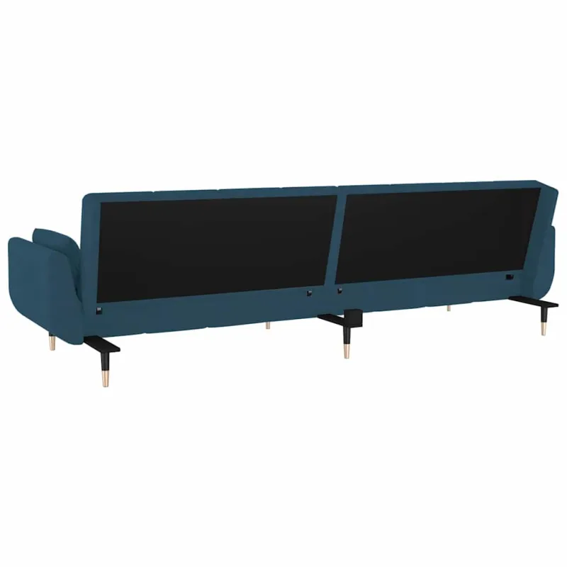 Dvivietė sofa-lova su dvejomis pagalvėmis, mėlyna, aksomas