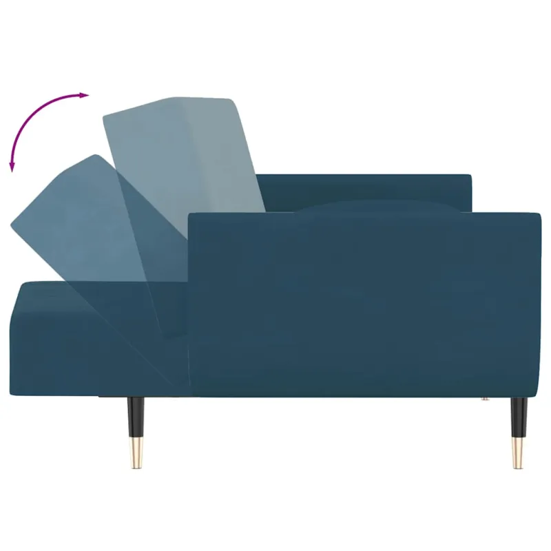 Dvivietė sofa-lova su dvejomis pagalvėmis, mėlyna, aksomas