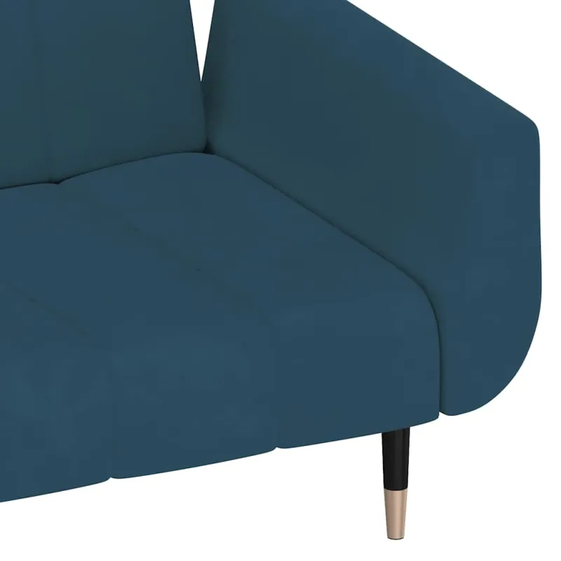 Dvivietė sofa-lova su dvejomis pagalvėmis, mėlyna, aksomas