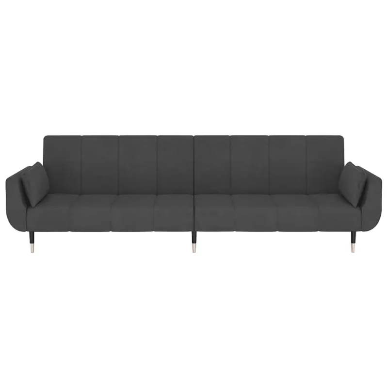 Dvivietė sofa-lova su dvejomis pagalvėmis, pilka, aksomas
