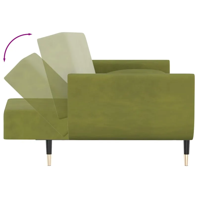 Dvivietė sofa-lova su dvejomis pagalvėmis, žalia, aksomas