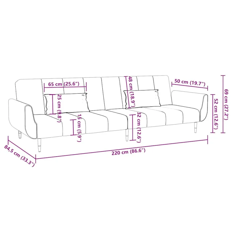 Dvivietė sofa-lova su dvejomis pagalvėmis, žalia, aksomas