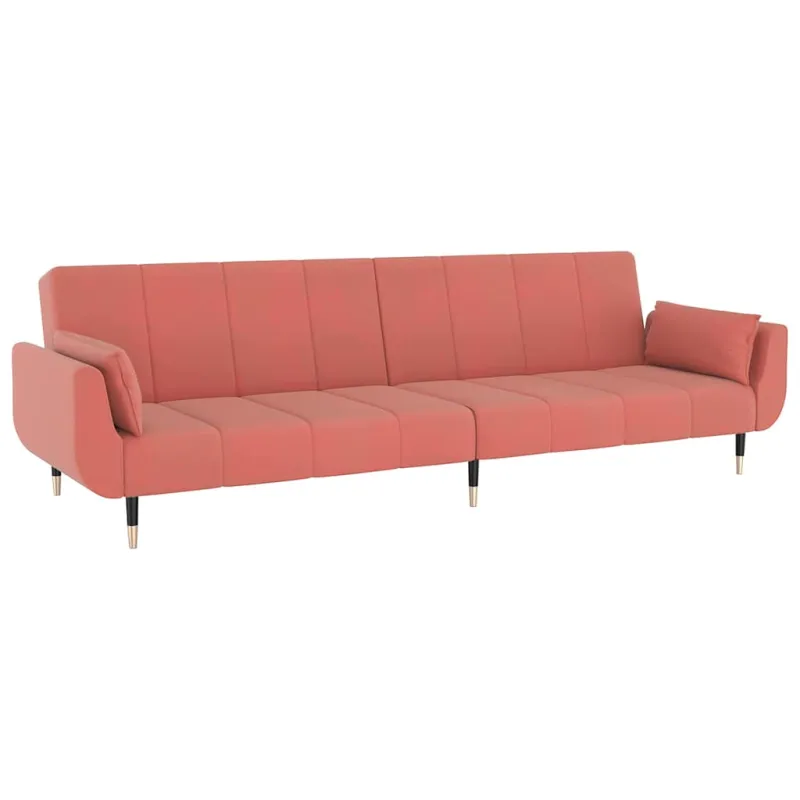 Dvivietė sofa-lova su dvejomis pagalvėmis, rožinė, aksomas
