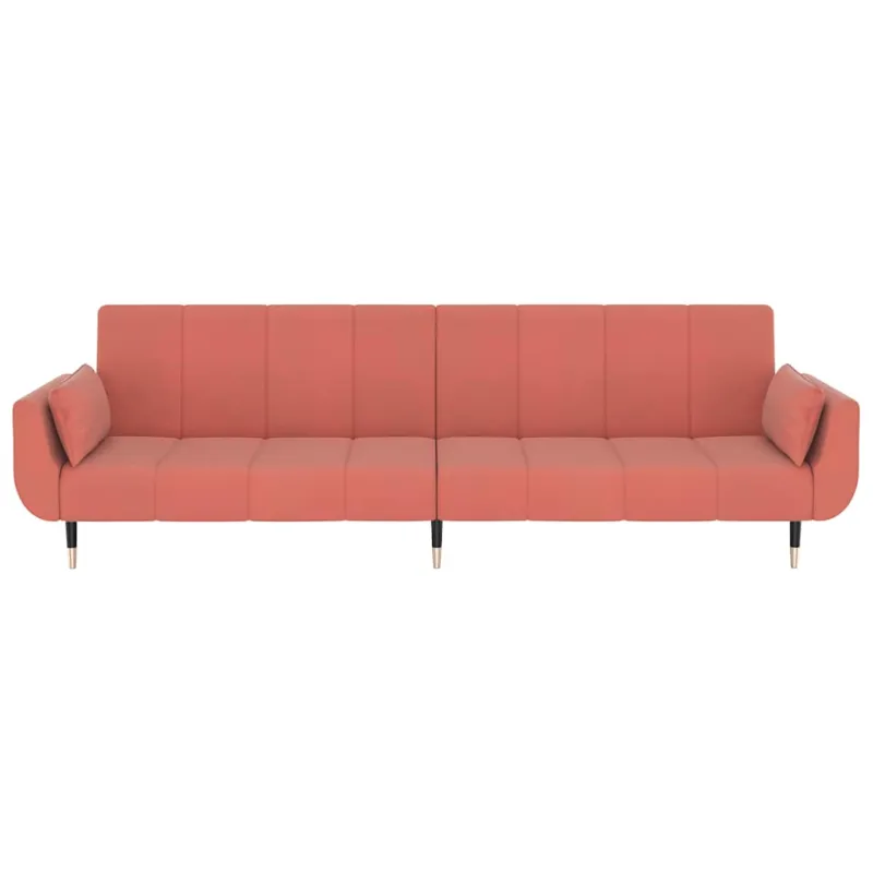 Dvivietė sofa-lova su dvejomis pagalvėmis, rožinė, aksomas