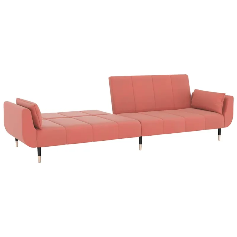 Dvivietė sofa-lova su dvejomis pagalvėmis, rožinė, aksomas