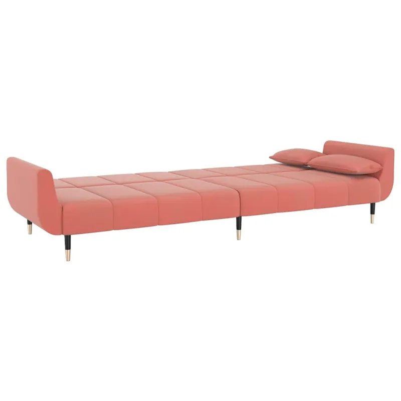 Dvivietė sofa-lova su dvejomis pagalvėmis, rožinė, aksomas