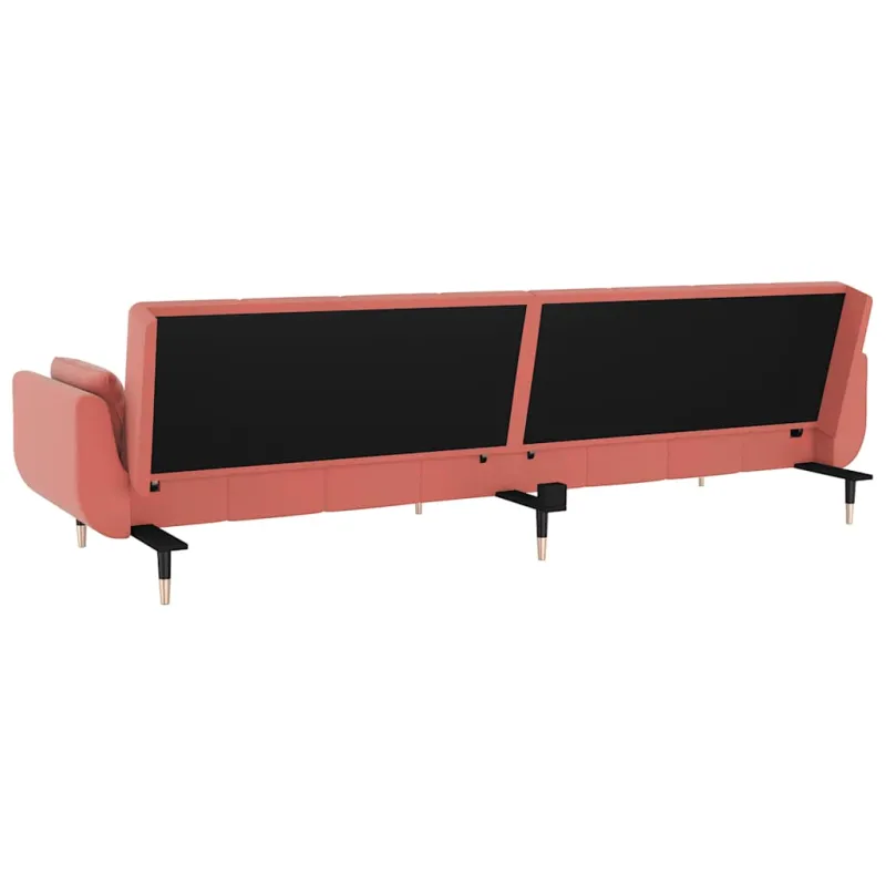 Dvivietė sofa-lova su dvejomis pagalvėmis, rožinė, aksomas