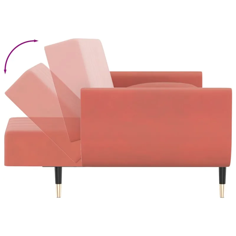 Dvivietė sofa-lova su dvejomis pagalvėmis, rožinė, aksomas