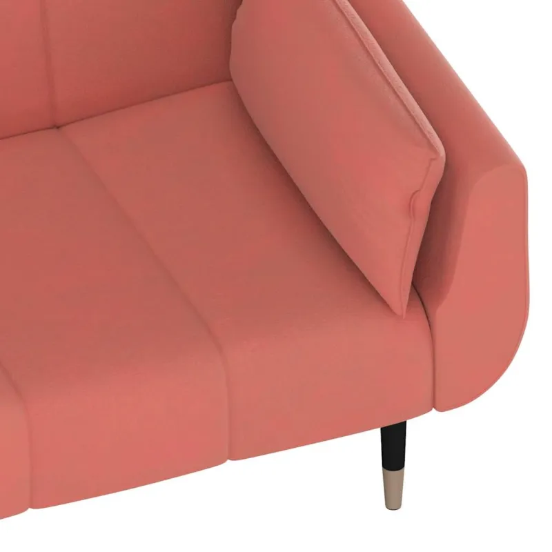 Dvivietė sofa-lova su dvejomis pagalvėmis, rožinė, aksomas