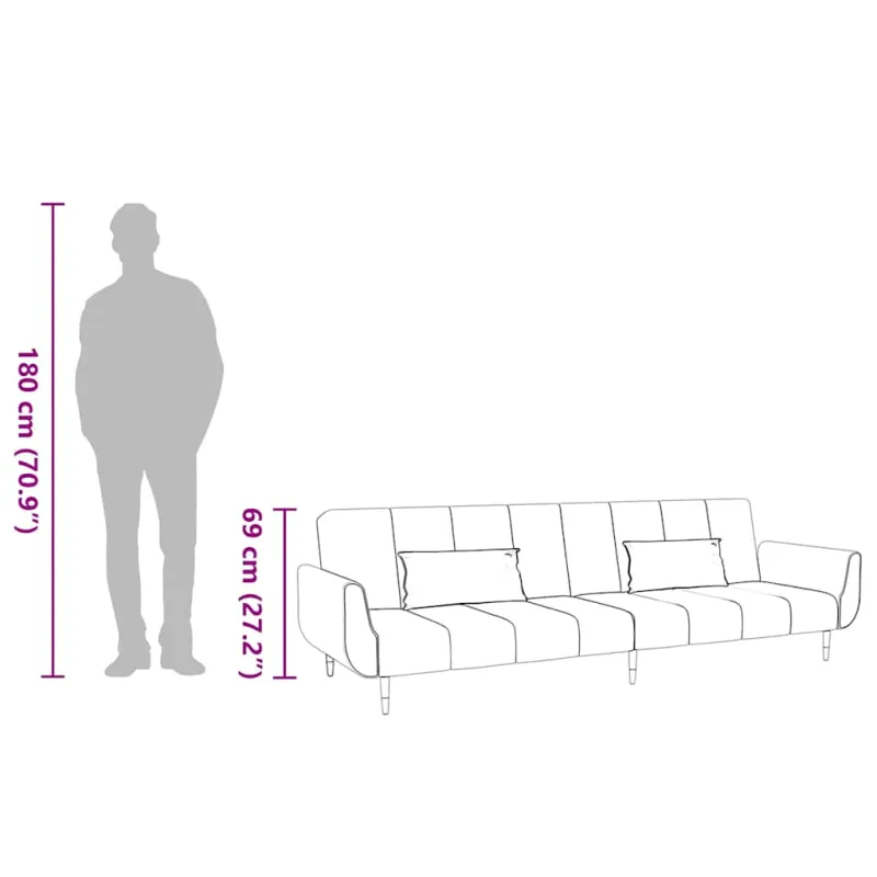 Dvivietė sofa-lova su dvejomis pagalvėmis, rožinė, aksomas