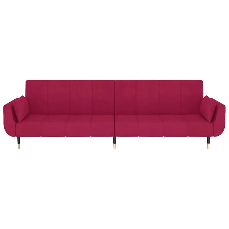 Dvivietė sofa-lova su dvejomis pagalvėmis, vyno, aksomas