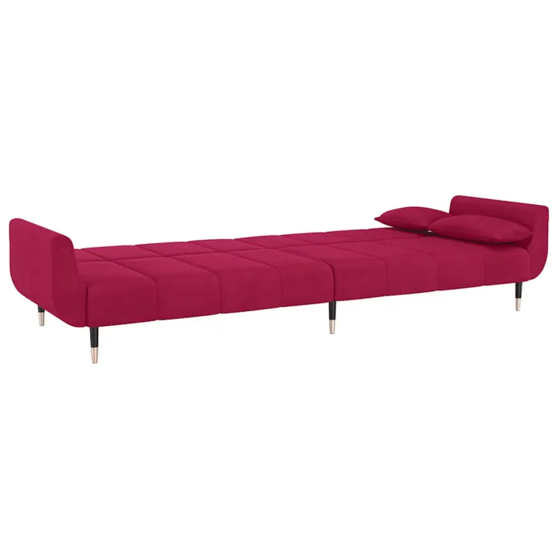 Dvivietė sofa-lova su dvejomis pagalvėmis, vyno, aksomas