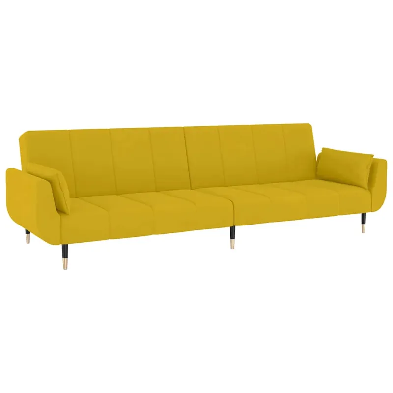 Dvivietė sofa-lova su dvejomis pagalvėmis, geltona, aksomas