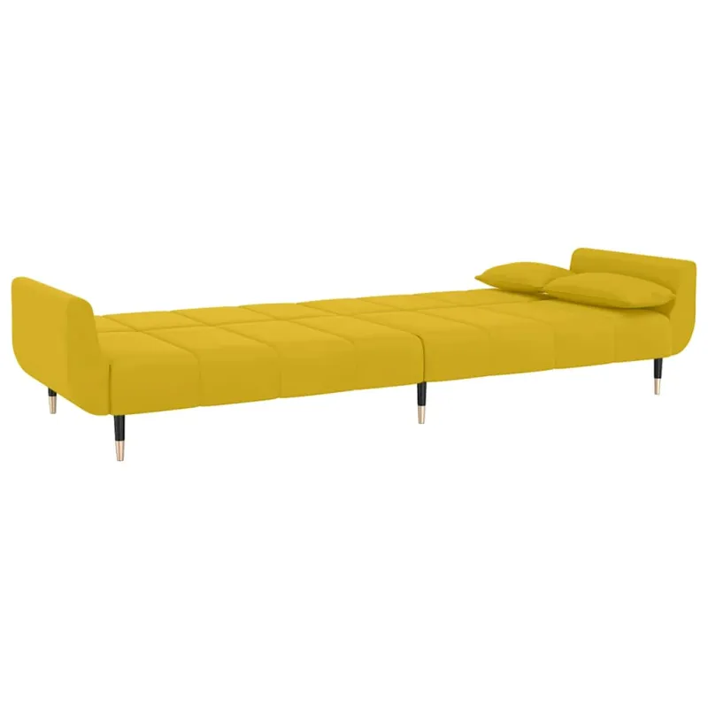 Dvivietė sofa-lova su dvejomis pagalvėmis, geltona, aksomas