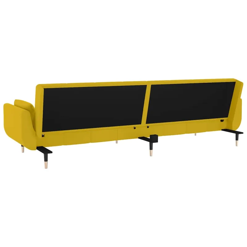 Dvivietė sofa-lova su dvejomis pagalvėmis, geltona, aksomas